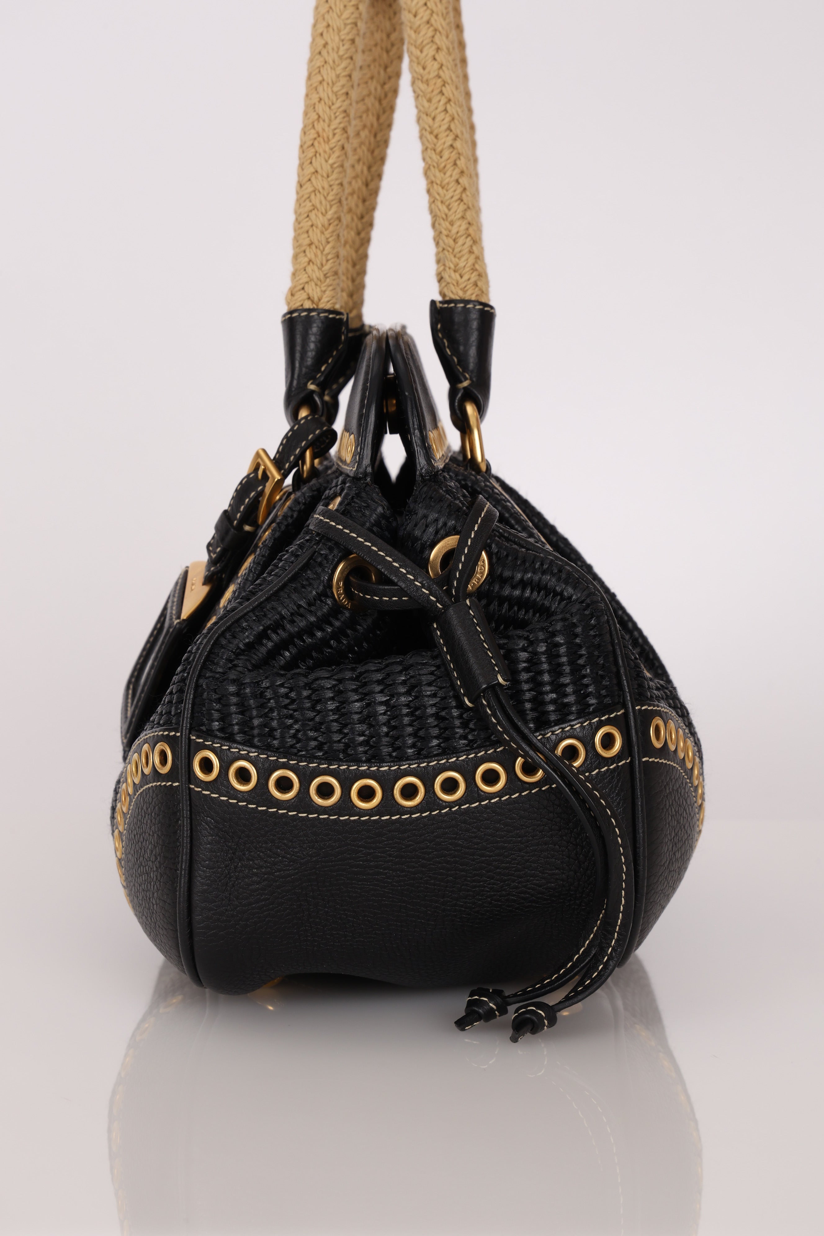 Prada Vitello Trimmed Paglia Frame Bag