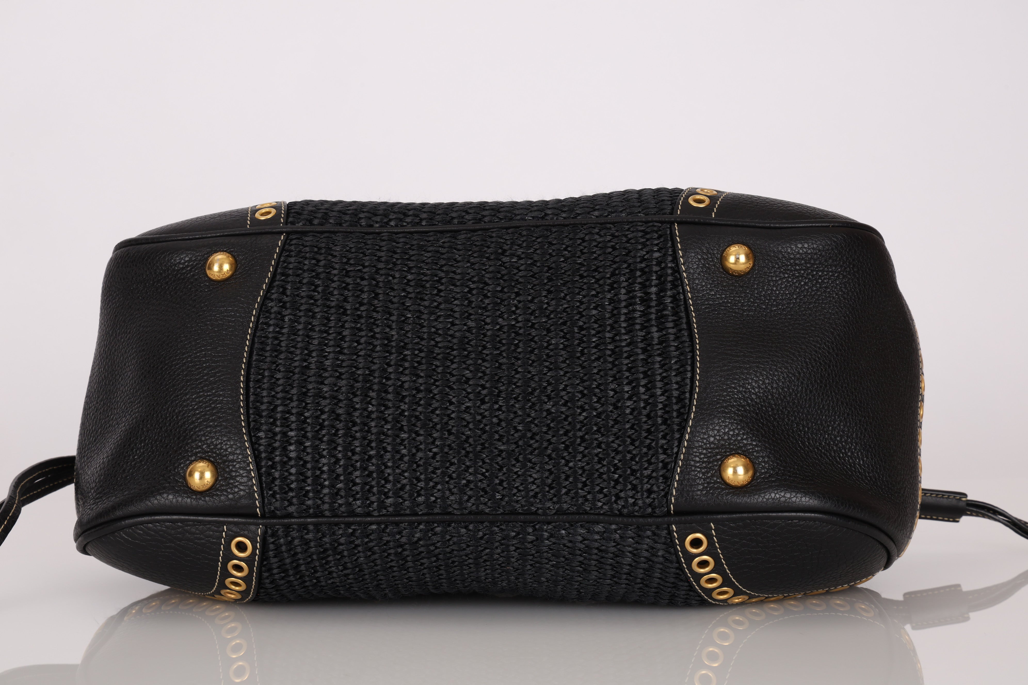 Prada Vitello Trimmed Paglia Frame Bag