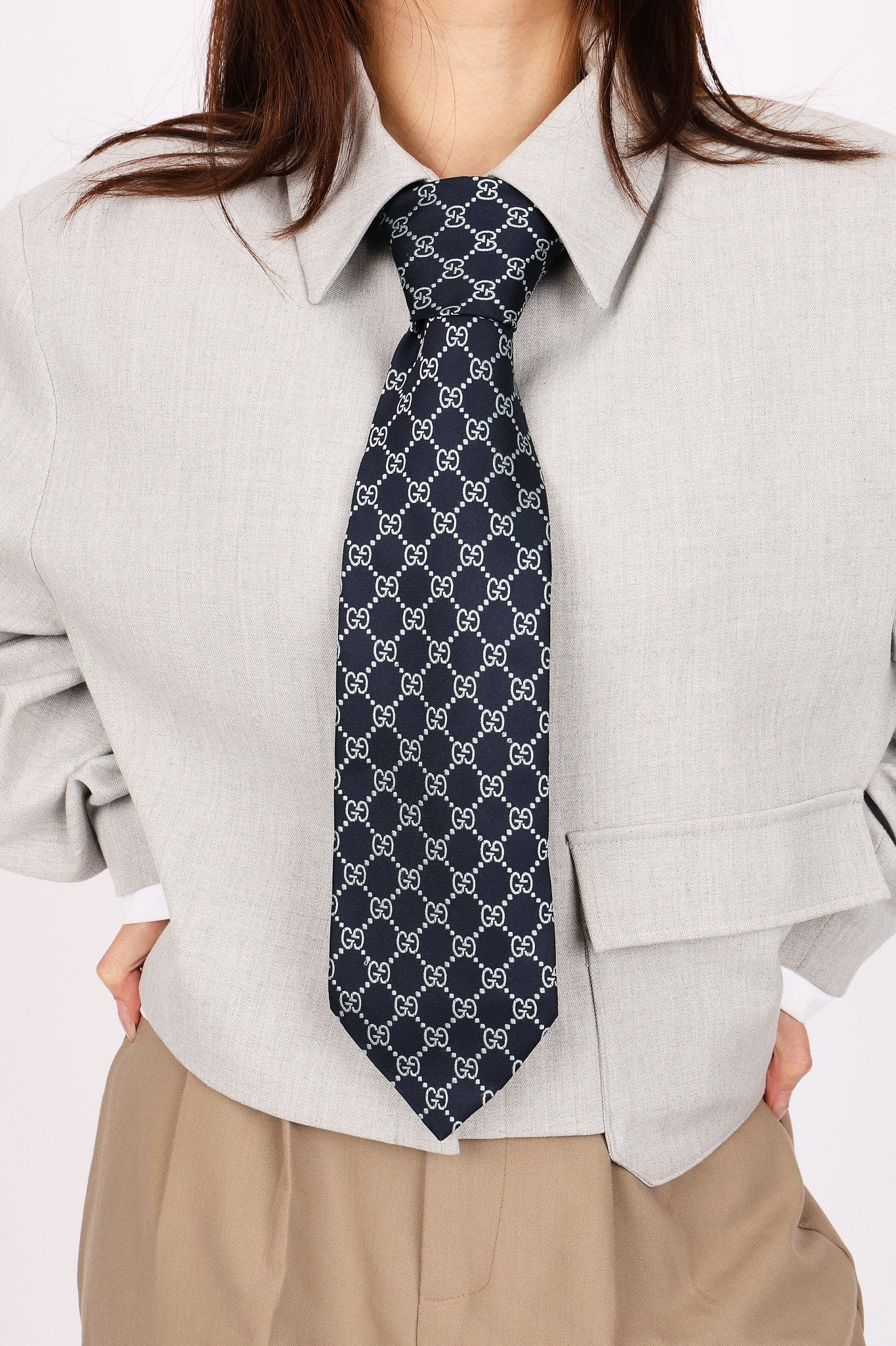Gucci Monogram Navy Silk Tie