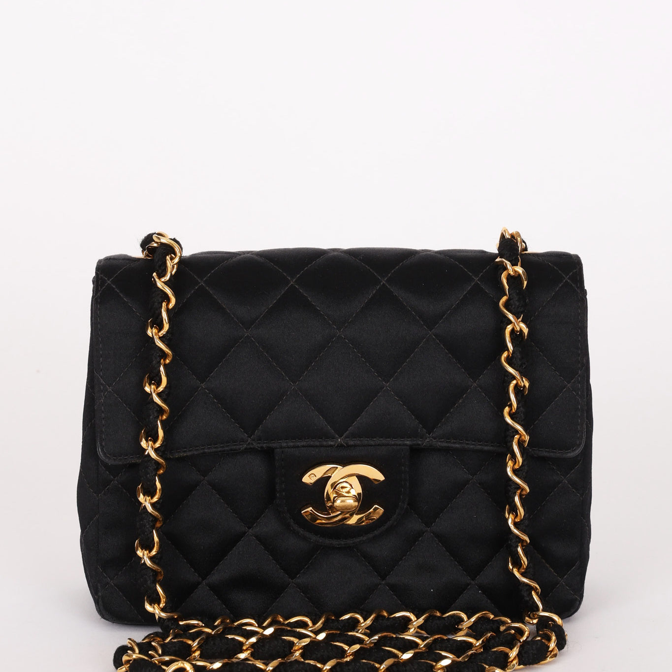 Chanel Mini Square Flap Black Satin 1994 24K GP