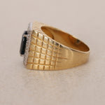 18K Yellow Gold Diamond and Sapphire Geometric Signet Ring, Size US 9.75 - Drop 12