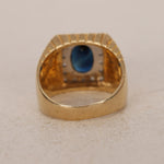 18K Yellow Gold Diamond and Sapphire Geometric Signet Ring, Size US 9.75 - Drop 12