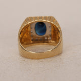 18K Yellow Gold Diamond and Sapphire Geometric Signet Ring, Size US 9.75 - Drop 12