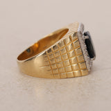 18K Yellow Gold Diamond and Sapphire Geometric Signet Ring, Size US 9.75 - Drop 12