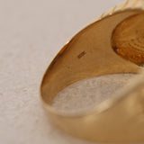 18K Yellow Gold Diamond and Sapphire Geometric Signet Ring, Size US 9.75 - Drop 12