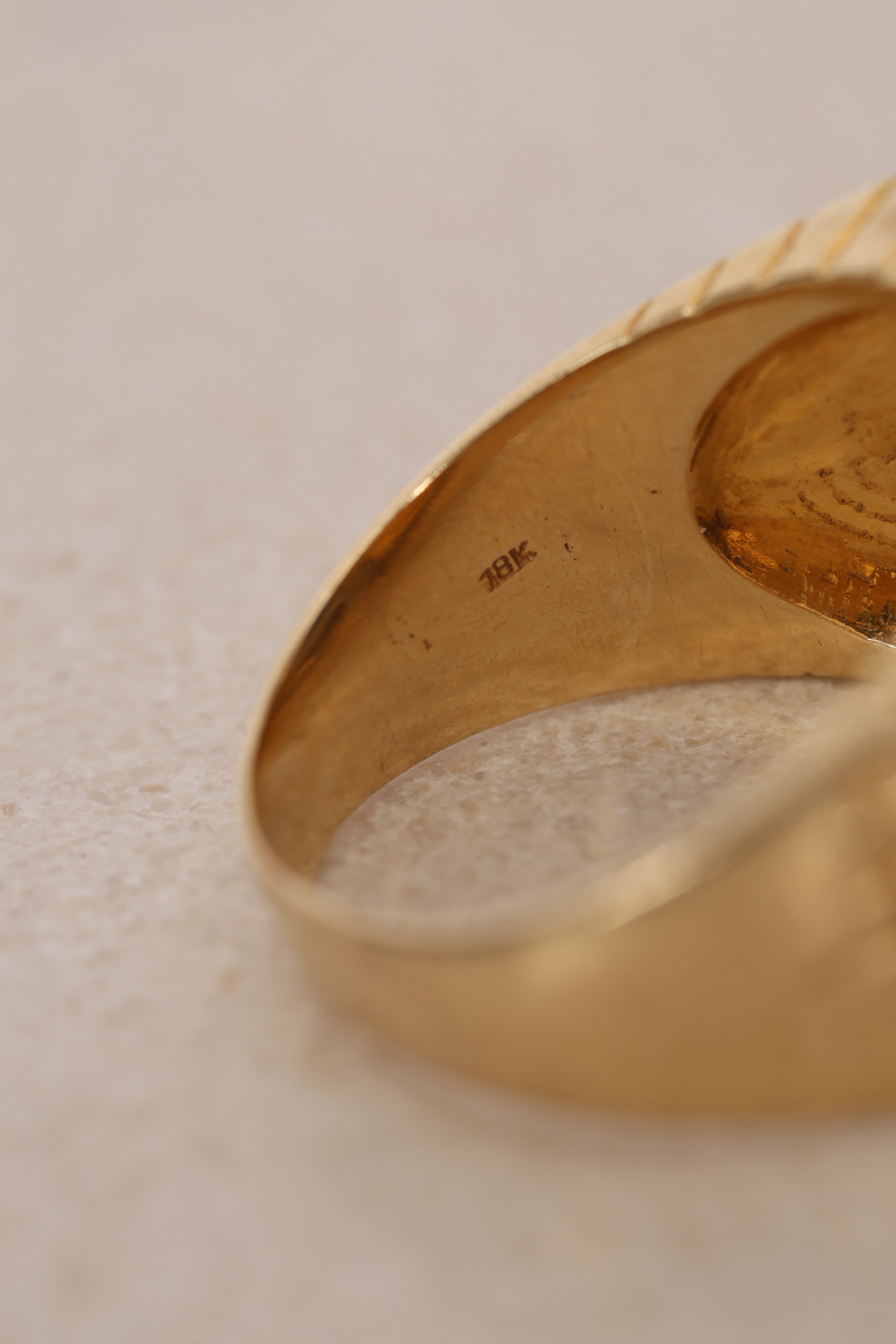 18K Yellow Gold Diamond and Sapphire Geometric Signet Ring, Size US 9.75 - Drop 12