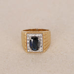 18K Yellow Gold Diamond and Sapphire Geometric Signet Ring, Size US 9.75