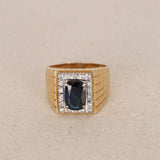 18K Yellow Gold Diamond and Sapphire Geometric Signet Ring, Size US 9.75