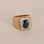 18K Yellow Gold Diamond and Sapphire Geometric Signet Ring, Size US 9.75