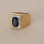 18K Yellow Gold Diamond and Sapphire Geometric Signet Ring, Size US 9.75