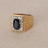 18K Yellow Gold Diamond and Sapphire Geometric Signet Ring, Size US 9.75