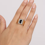 18K Yellow Gold Diamond and Sapphire Geometric Signet Ring, Size US 9.75