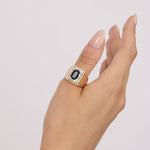 18K Yellow Gold Diamond and Sapphire Geometric Signet Ring, Size US 9.75
