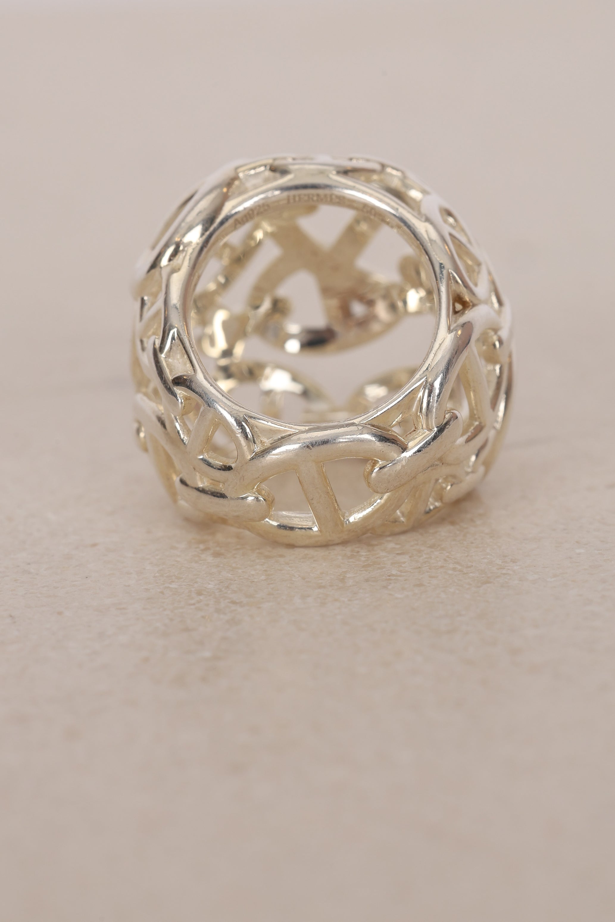 Hermès SIlver Chaine D'Ancre Enchaine TGM Ring, Size US 4.5 - Drop 12