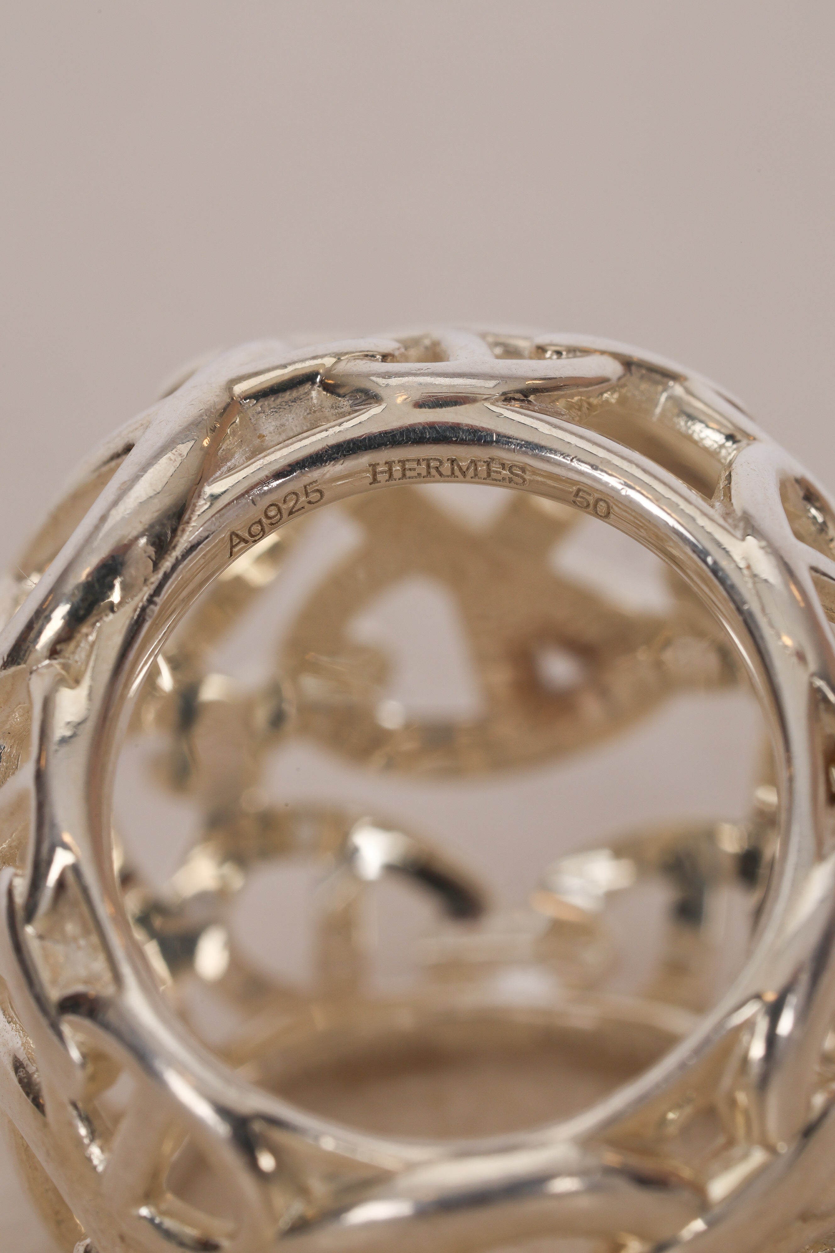 Hermès SIlver Chaine D'Ancre Enchaine TGM Ring, Size US 4.5 - Drop 12