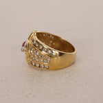 18K Yellow Gold Platinum Ruby and Diamond Rounded Cocktail Ring, Size US 5 - Drop 12