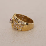 18K Yellow Gold Platinum Ruby and Diamond Rounded Cocktail Ring, Size US 5 - Drop 12