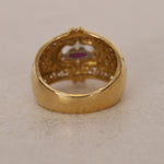 18K Yellow Gold Platinum Ruby and Diamond Rounded Cocktail Ring, Size US 5 - Drop 12