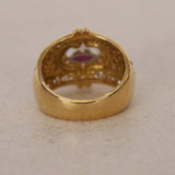 18K Yellow Gold Platinum Ruby and Diamond Rounded Cocktail Ring, Size US 5 - Drop 12