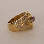 18K Yellow Gold Platinum Ruby and Diamond Rounded Cocktail Ring, Size US 5 - Drop 12