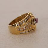 18K Yellow Gold Platinum Ruby and Diamond Rounded Cocktail Ring, Size US 5 - Drop 12