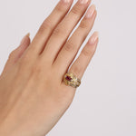 18K Yellow Gold Platinum Ruby and Diamond Rounded Cocktail Ring, Size US 5