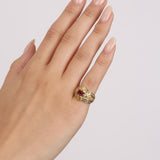 18K Yellow Gold Platinum Ruby and Diamond Rounded Cocktail Ring, Size US 5
