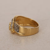 Vintage 18K Yellow Gold Oval Cut Emerald and Pavé Diamond Bypass Ring, Size US 6.75 - Drop 12