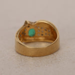 Vintage 18K Yellow Gold Oval Cut Emerald and Pavé Diamond Bypass Ring, Size US 6.75 - Drop 12