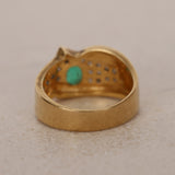 Vintage 18K Yellow Gold Oval Cut Emerald and Pavé Diamond Bypass Ring, Size US 6.75 - Drop 12