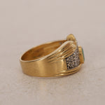 Vintage 18K Yellow Gold Oval Cut Emerald and Pavé Diamond Bypass Ring, Size US 6.75 - Drop 12