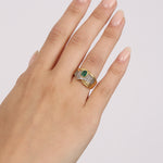 Vintage 18K Yellow Gold Oval Cut Emerald and Pavé Diamond Bypass Ring