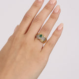 Vintage 18K Yellow Gold Oval Cut Emerald and Pavé Diamond Bypass Ring