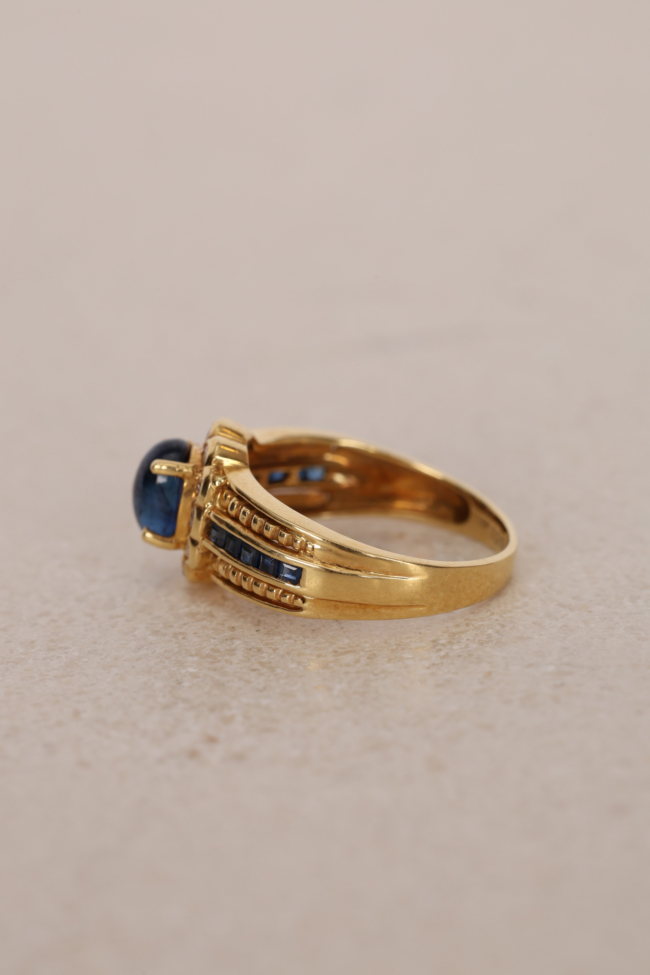 18K Yellow Gold and Sapphire Diamond Halo Ring, Size US 6 - Drop 12