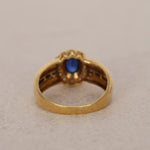 18K Yellow Gold and Sapphire Diamond Halo Ring, Size US 6 - Drop 12