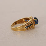 18K Yellow Gold and Sapphire Diamond Halo Ring, Size US 6 - Drop 12