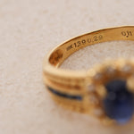 18K Yellow Gold and Sapphire Diamond Halo Ring, Size US 6 - Drop 12