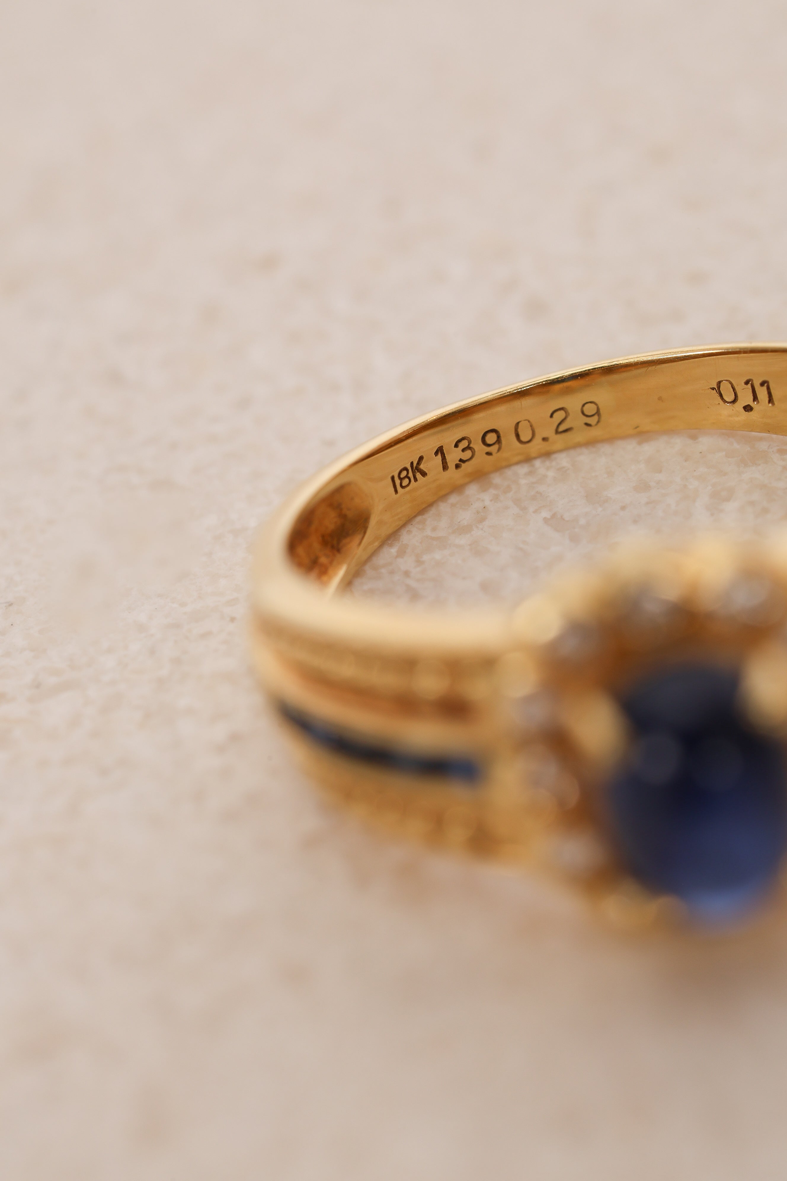 18K Yellow Gold and Sapphire Diamond Halo Ring, Size US 6 - Drop 12
