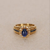 18K Yellow Gold and Sapphire Diamond Halo Ring
