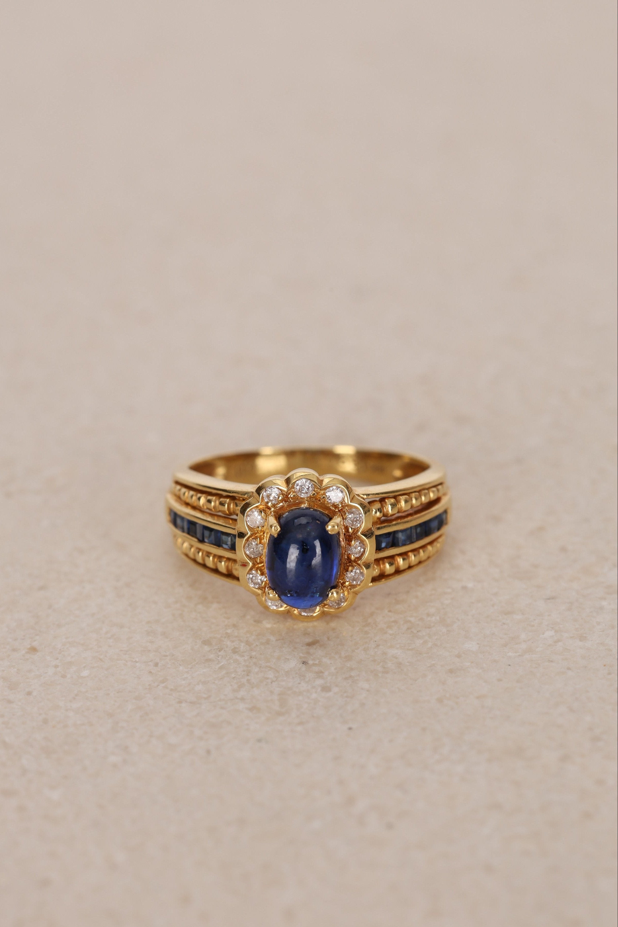18K Yellow Gold and Sapphire Diamond Halo Ring