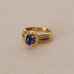 18K Yellow Gold and Sapphire Diamond Halo Ring