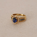 18K Yellow Gold and Sapphire Diamond Halo Ring