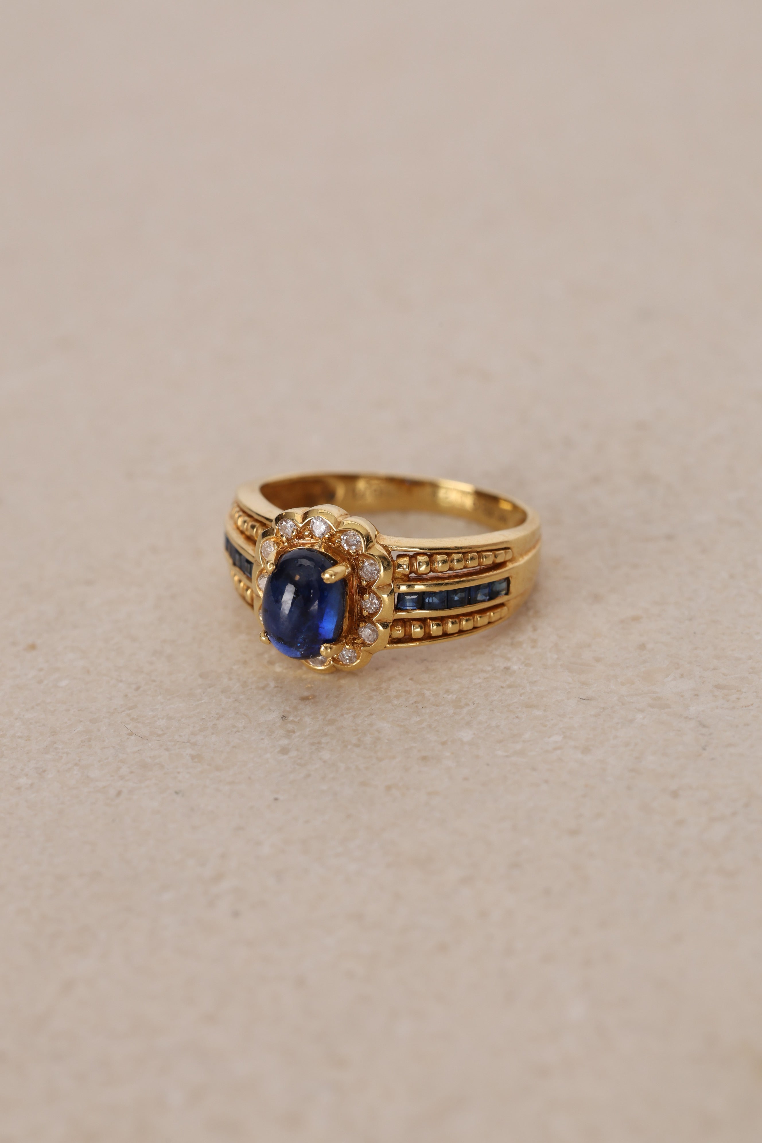 18K Yellow Gold and Sapphire Diamond Halo Ring