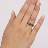 18K Yellow Gold and Sapphire Diamond Halo Ring
