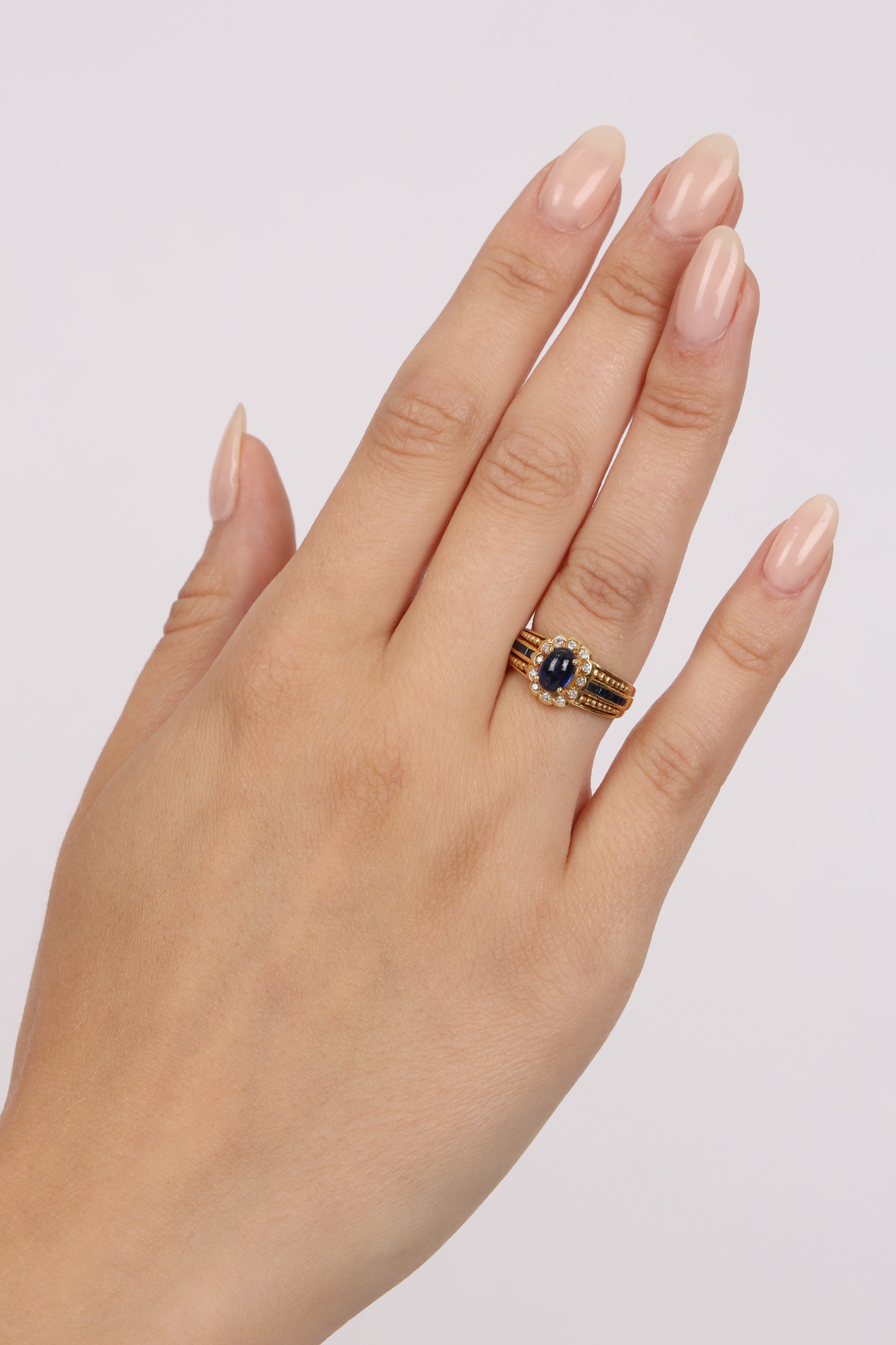 18K Yellow Gold and Sapphire Diamond Halo Ring