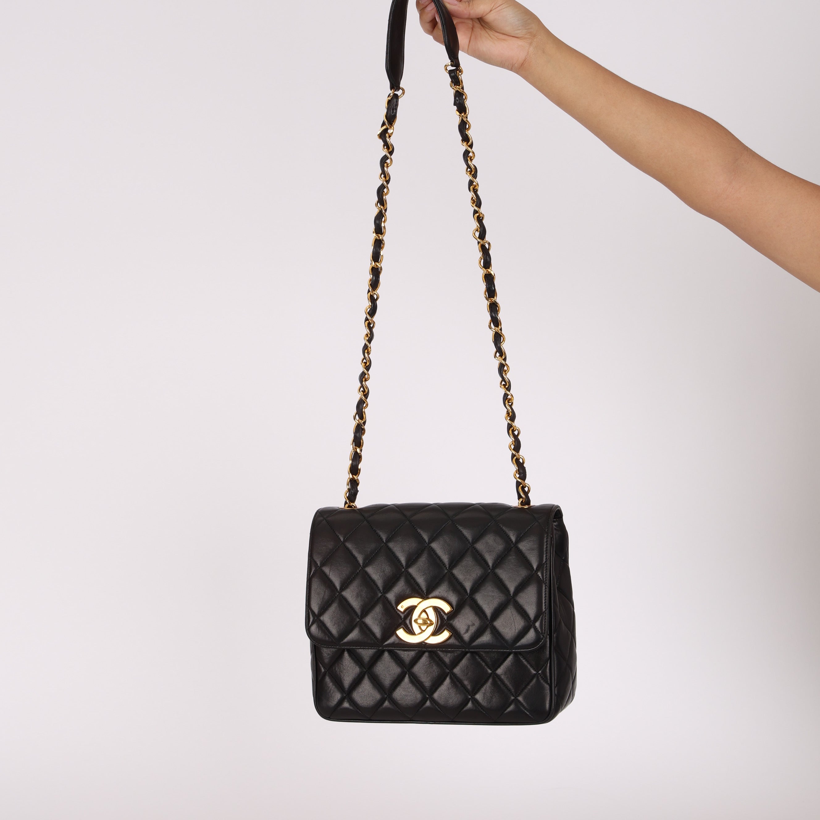 Chanel Single Flap Black Lambskin 24K GP