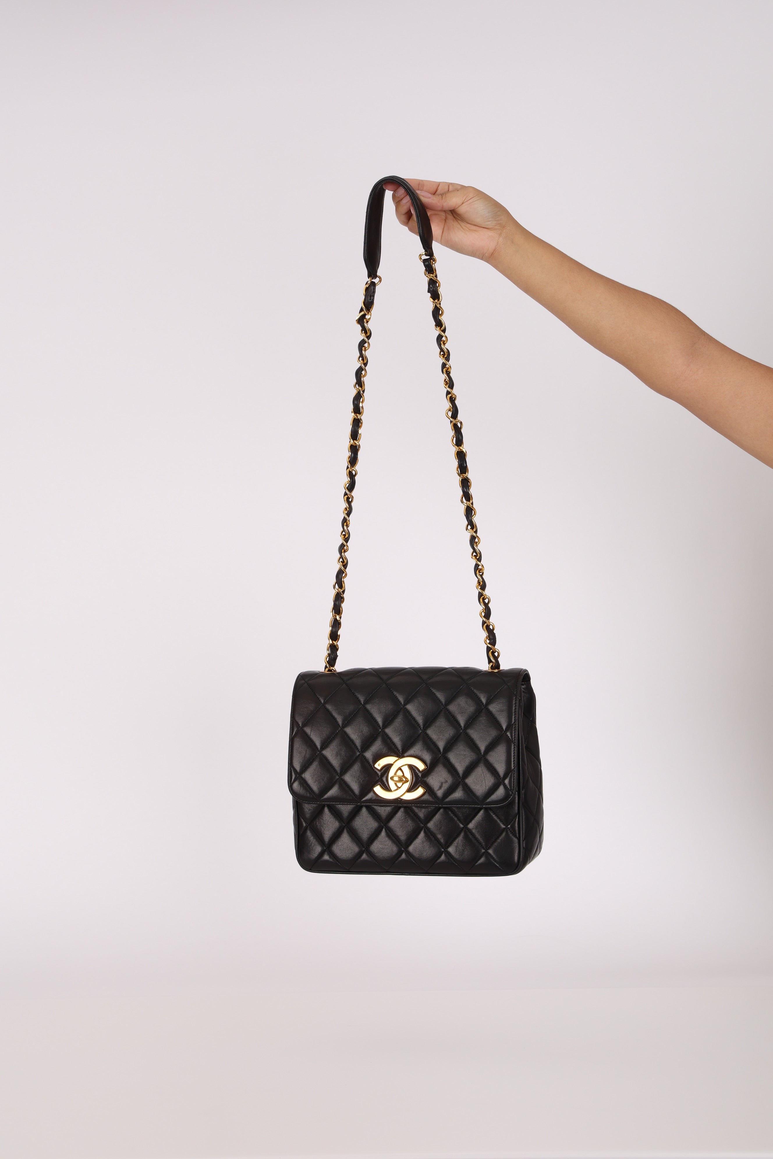Chanel Single Flap Black Lambskin 24K GP