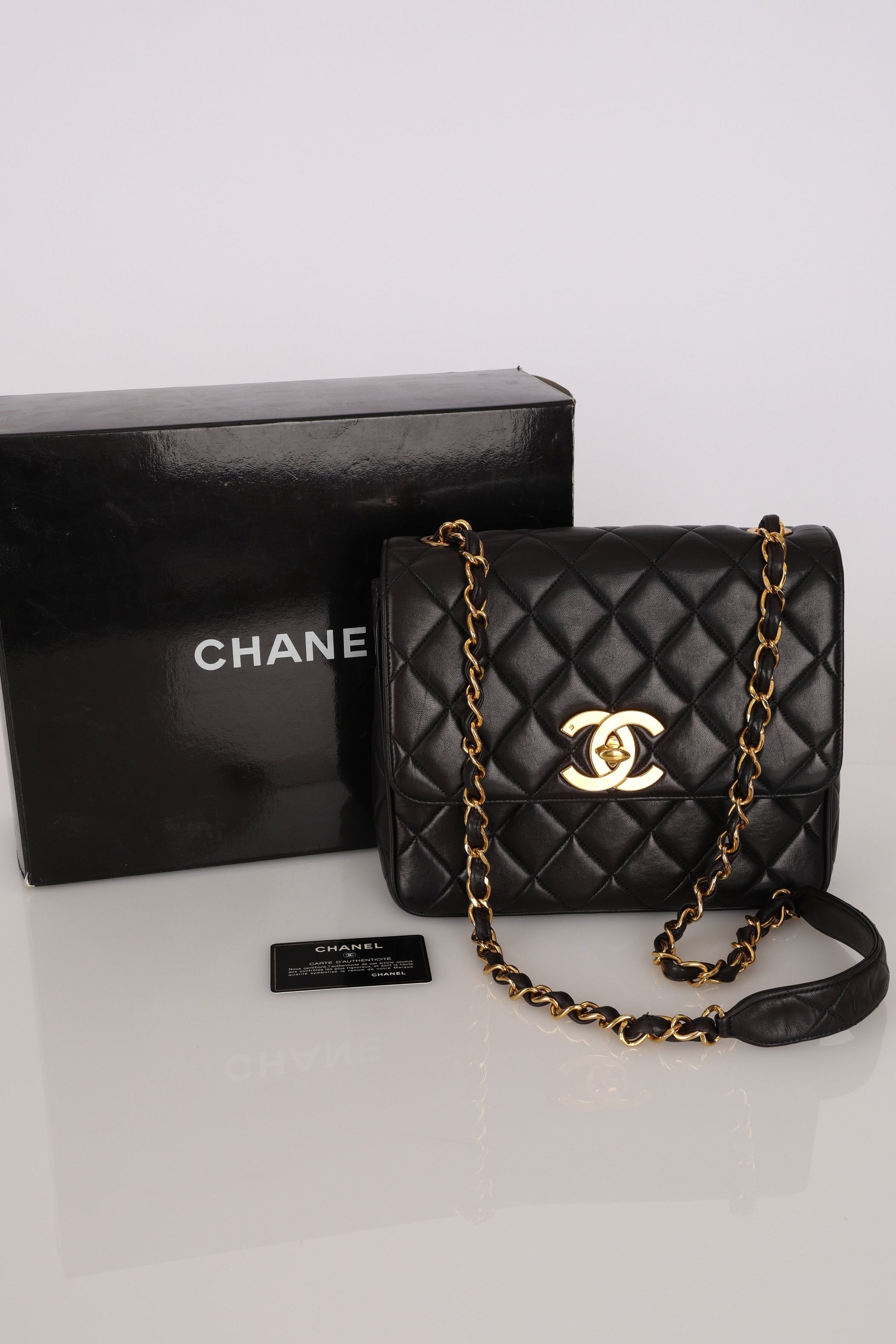Chanel Single Flap Black Lambskin 24K GP