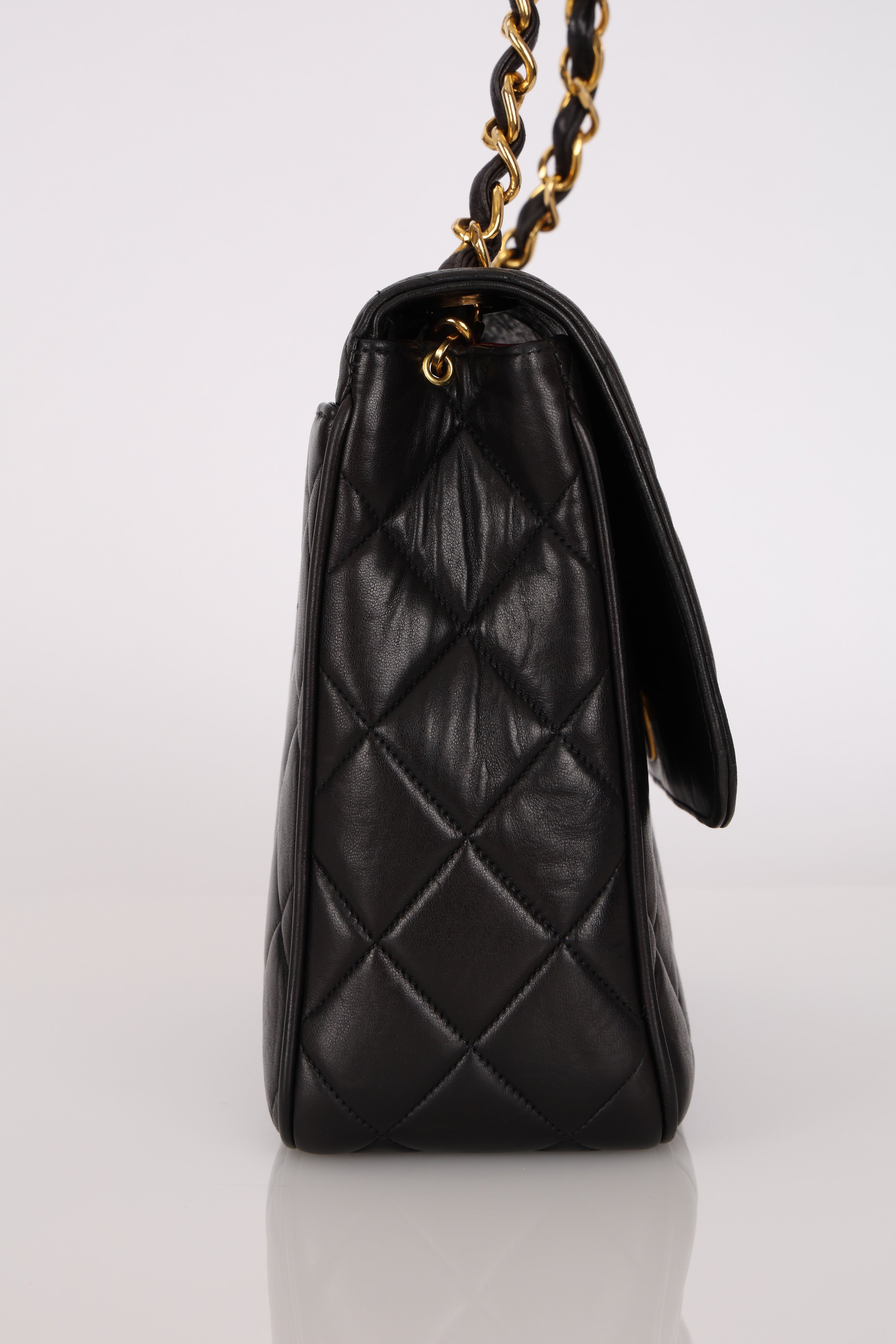 Chanel Single Flap Black Lambskin 24K GP