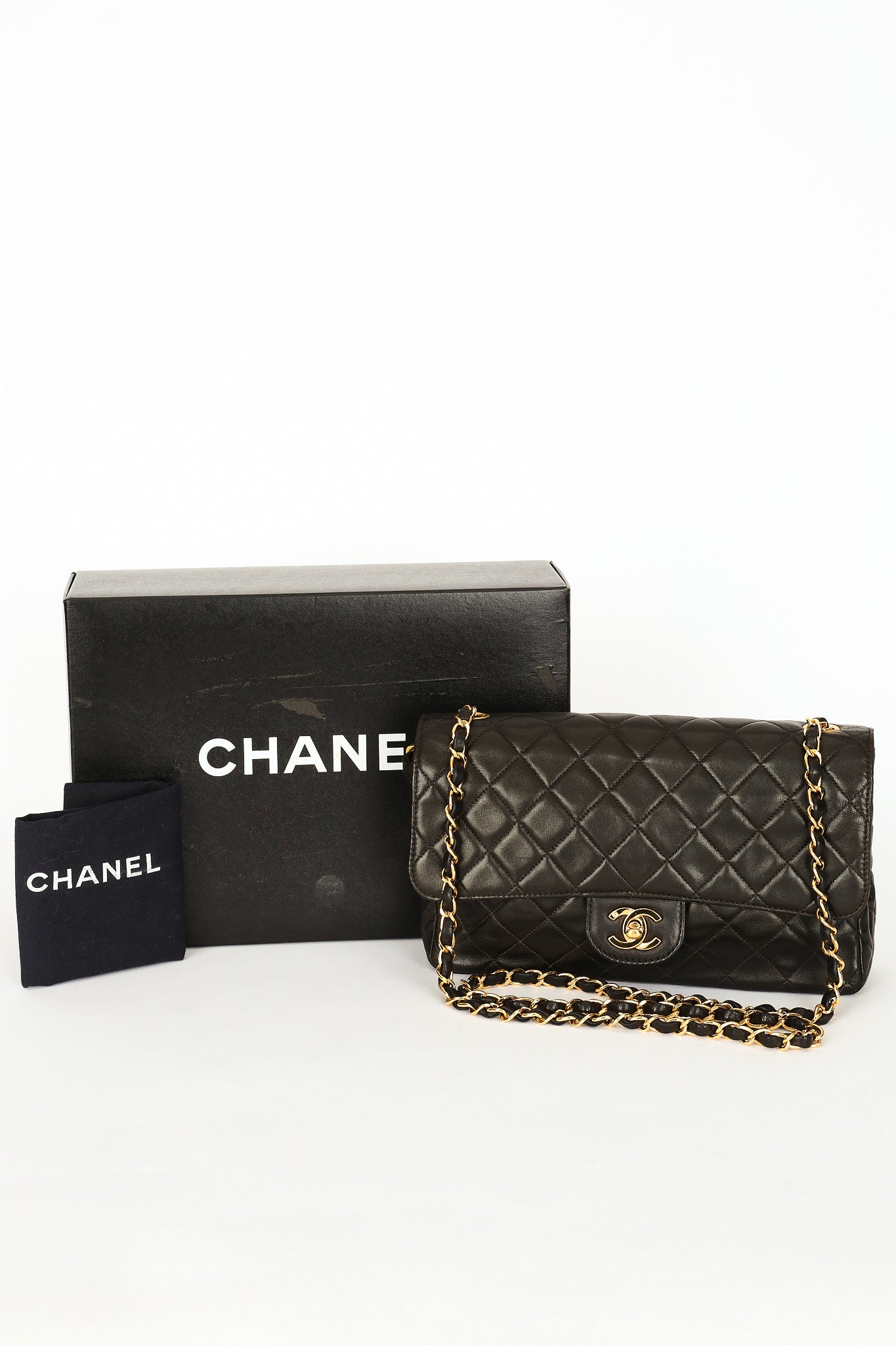 Rare Chanel Medium Classic Single Flap Black Lambskin 1996 24K GP